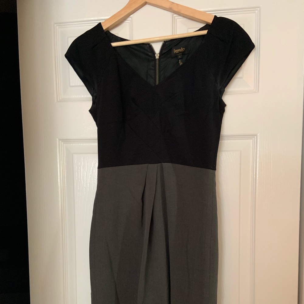 Black and gray color blocked work dress
